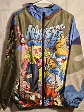 Members Only Multicolor Cartoon Graphic Hooded Jacket Size Small